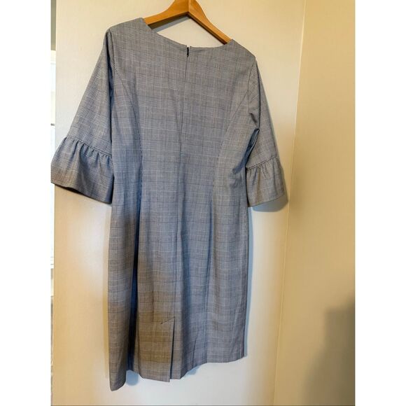 Talbots Size 12 Flare Sleeve Sheath Dress Black Houndstooth Plaid Modest Career - Picture 7 of 11